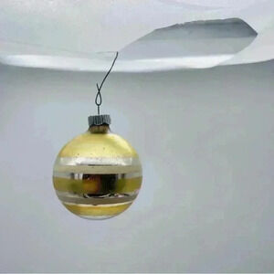 Vintage Shiny Brite Glass Yellow/Silver Strip Ball Christmas Ornament